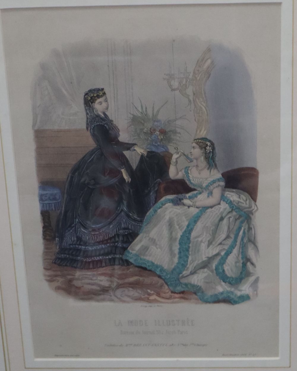 Six assorted 19th century French fashion plates, largest 31 x 45cm and a set of four modern botanical prints, 28 x 21cm